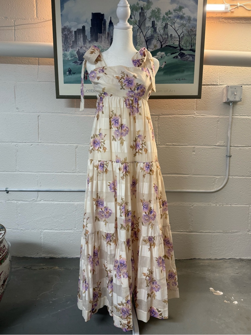 Zimmermann Cream Maxi Dress with Purple Floral Print